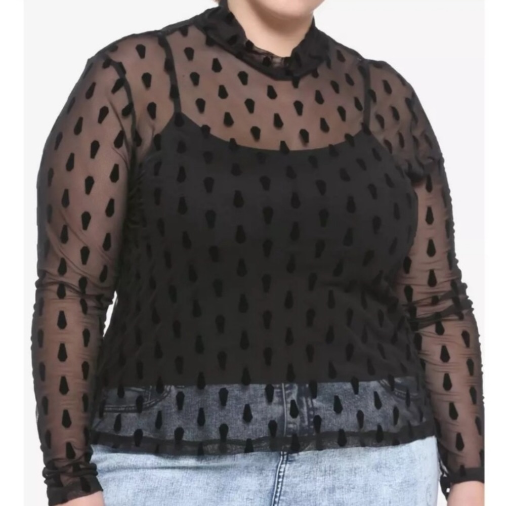 Hot Topic Coffin Sheer Long Sleeve Top Goth Plus